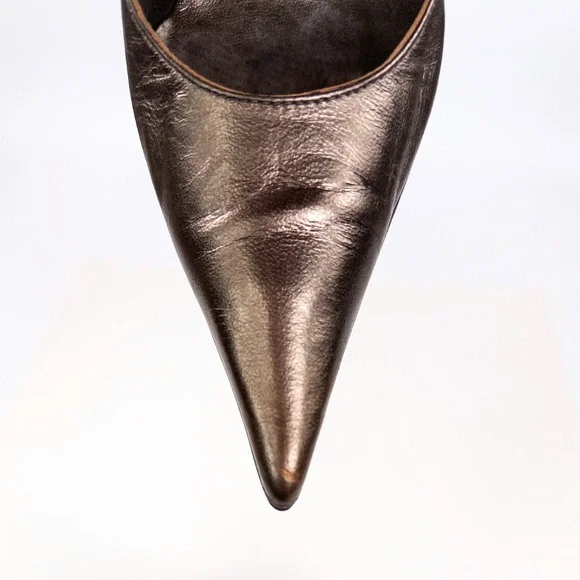 Barneys New York Audrey Dark Bronze Metallic Pointed Toe Pumps Made in Italy - Picture 6 of 8